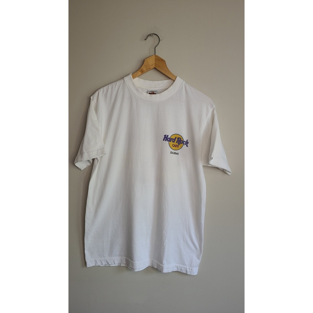VintageHard Rock Cafe Dubai White Graphic T-Shirt Mens Medium Guitars 100%Cotton